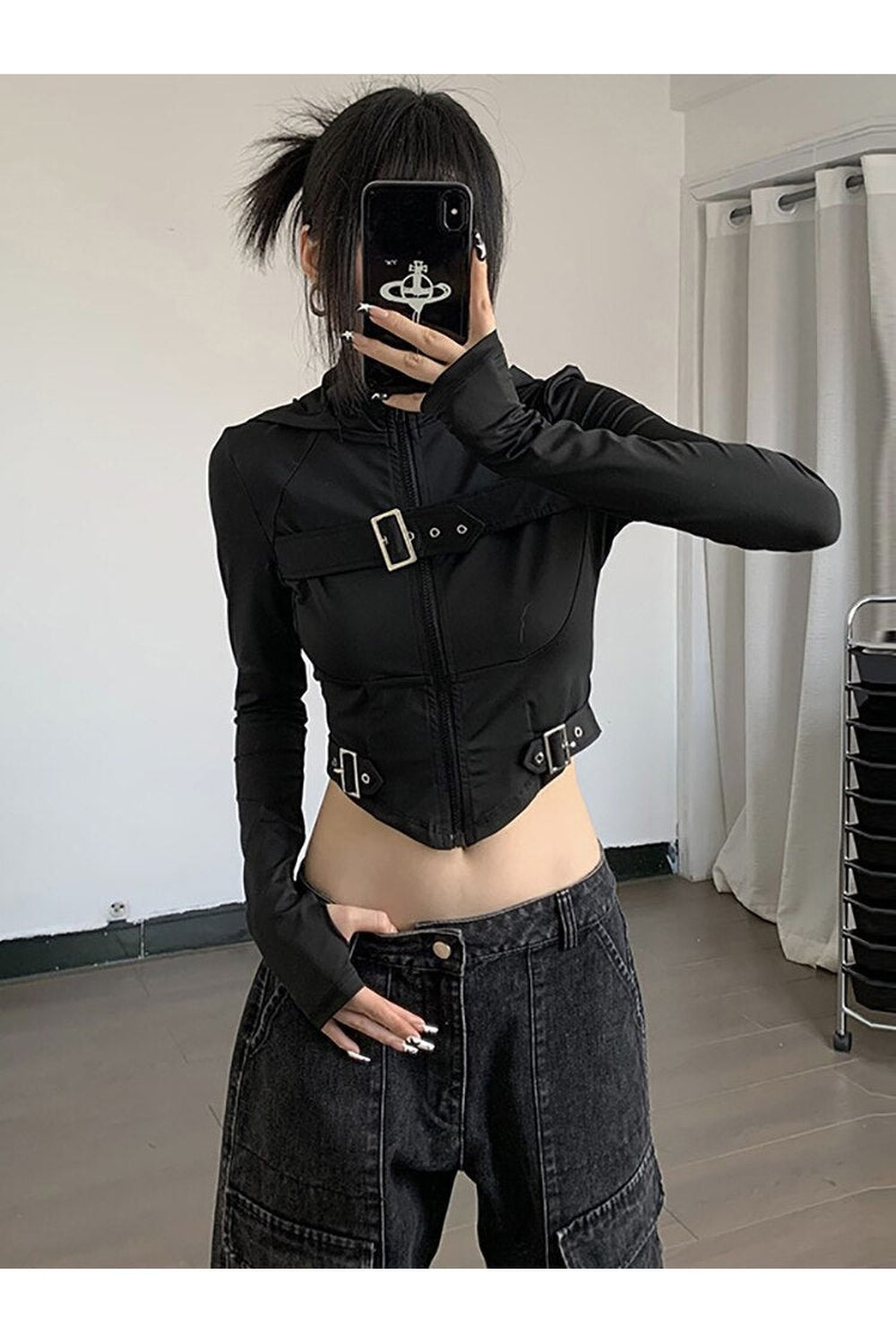 Y2k Cyber Gothic Crop Hoodie