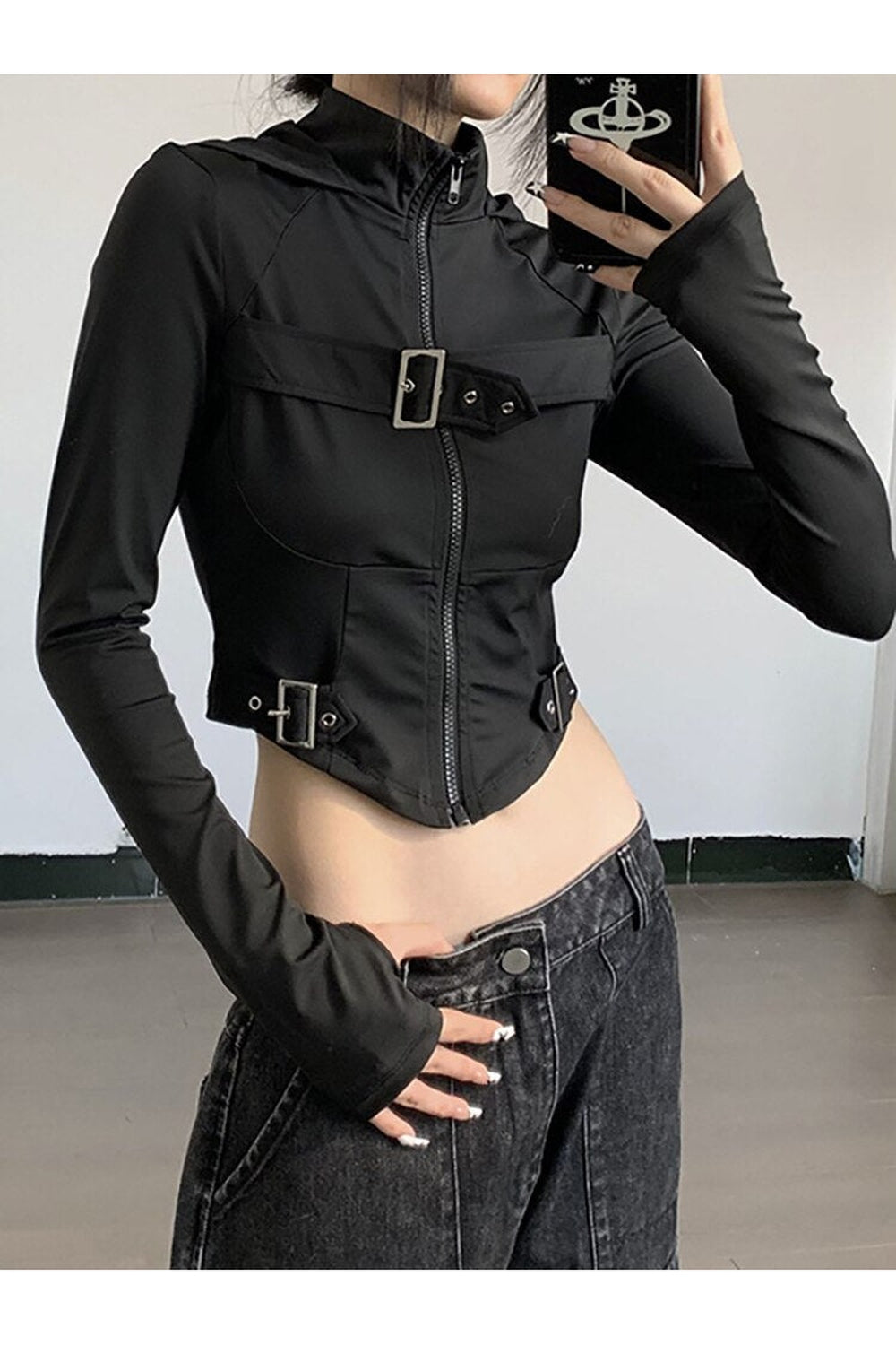 Y2k Cyber Gothic Crop Hoodie