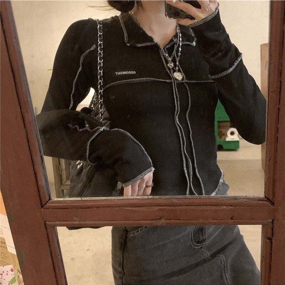 Y2k Cyber Slim Long Sleeve Crop Top