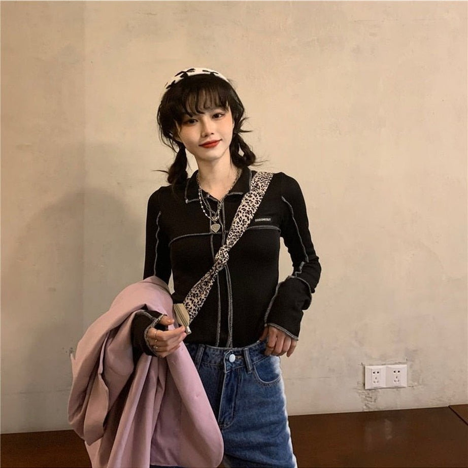 Y2k Cyber Slim Long Sleeve Crop Top