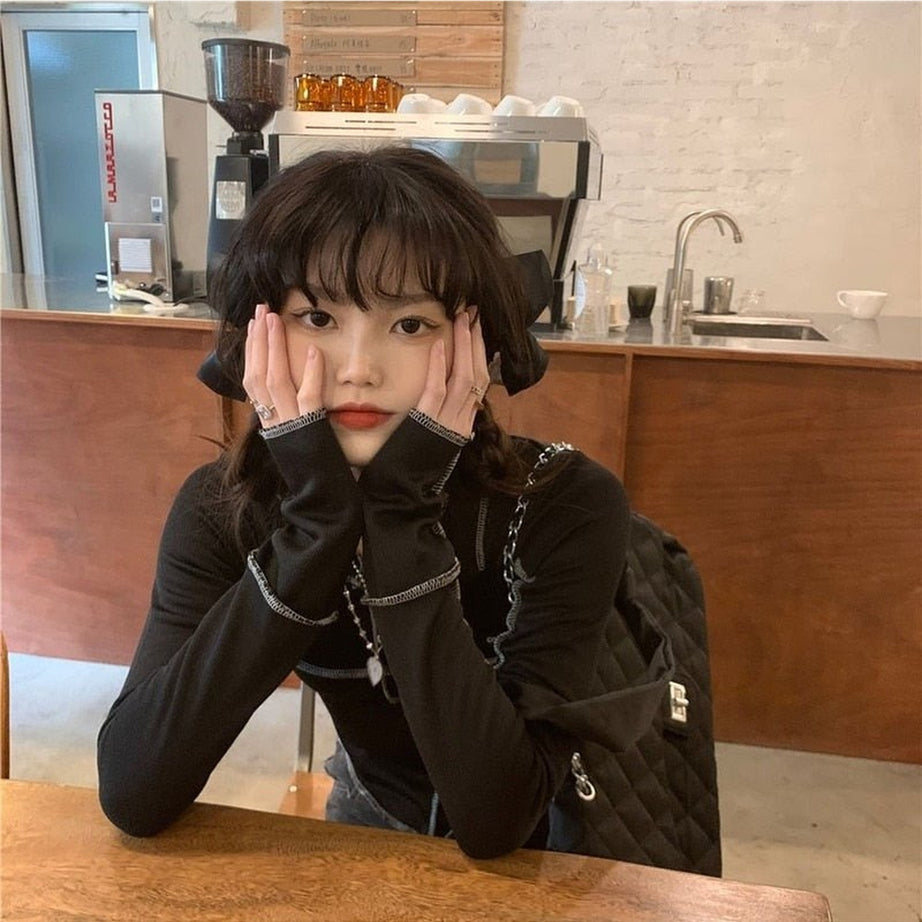 Y2k Cyber Slim Long Sleeve Crop Top