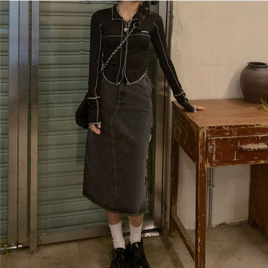 Y2k Cyber Slim Long Sleeve Crop Top