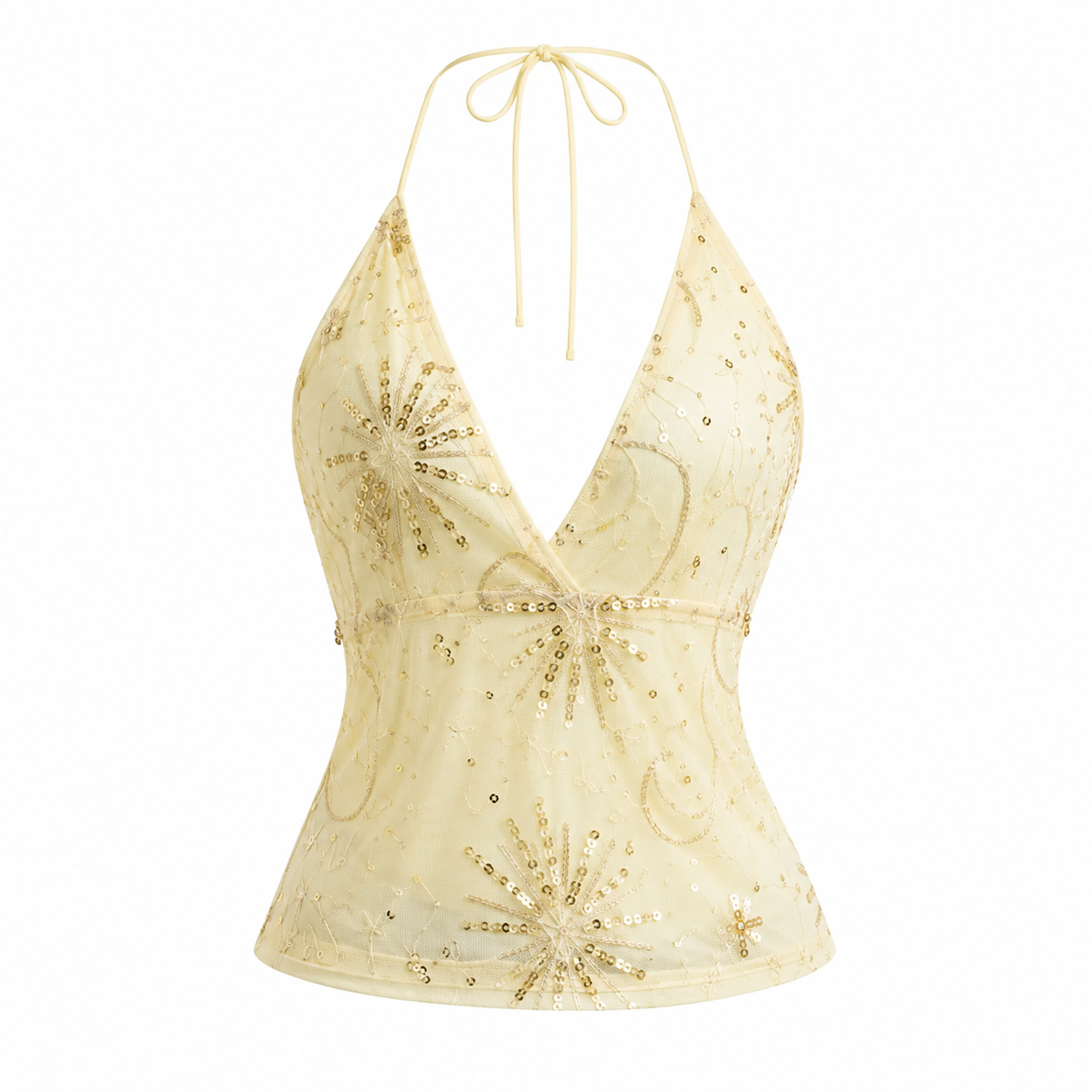 Y2K Celestial Starburst Sequin Halter Dress Top