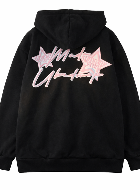 Y2k Pink Star Zip Up Hoodie