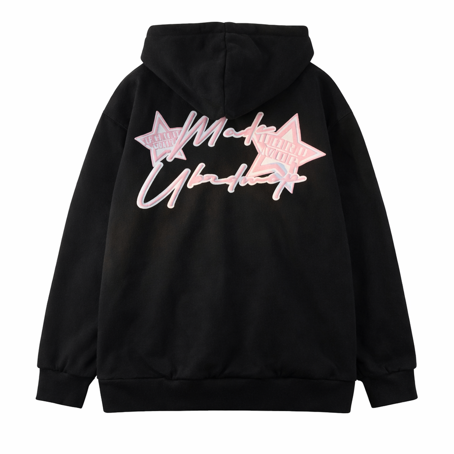 Y2k Pink Star Zip Up Hoodie