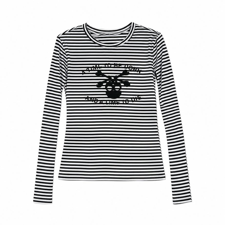 Goth Y2k A Time To Die Striped Long Sleeve Tshirt