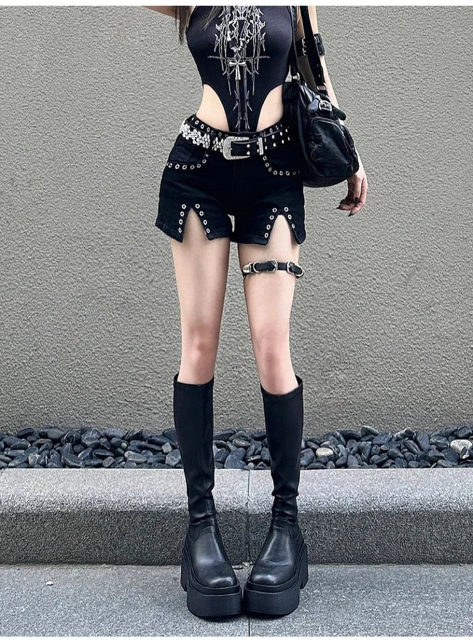 Y2k Dark Academia Denim Shorts