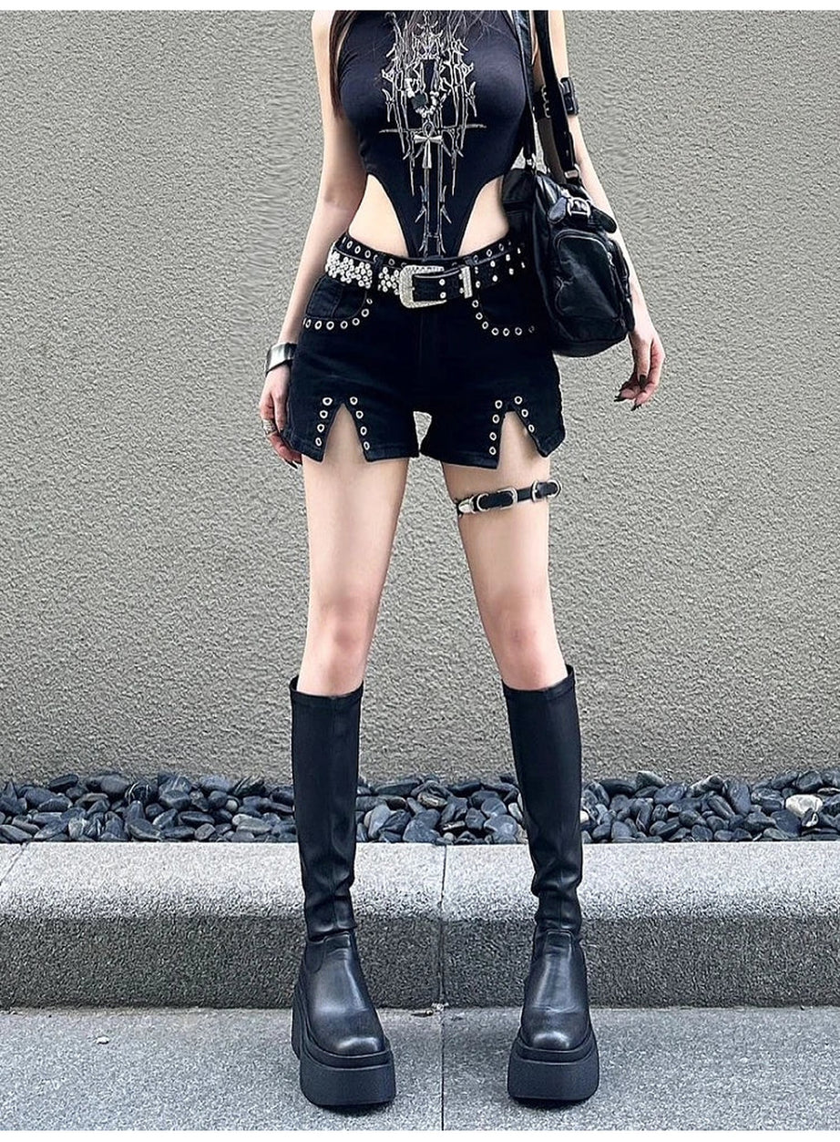 Y2k Dark Academia Denim Shorts