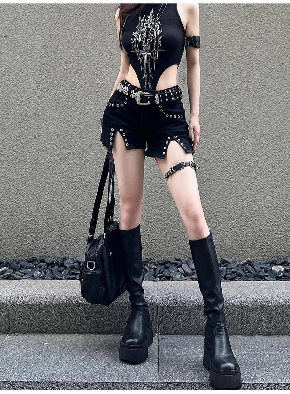 Y2k Dark Academia Denim Shorts