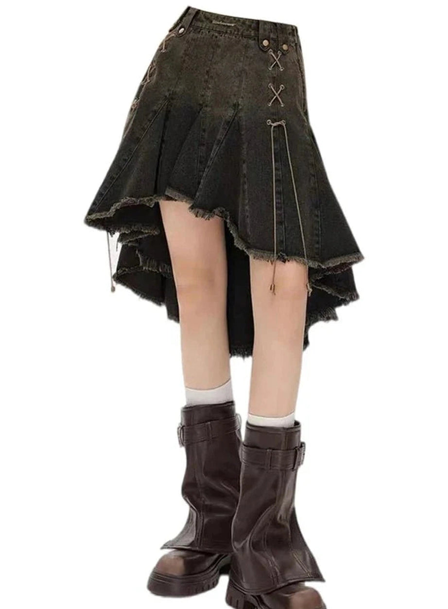 Y2k Dark Academia Denim Skirt