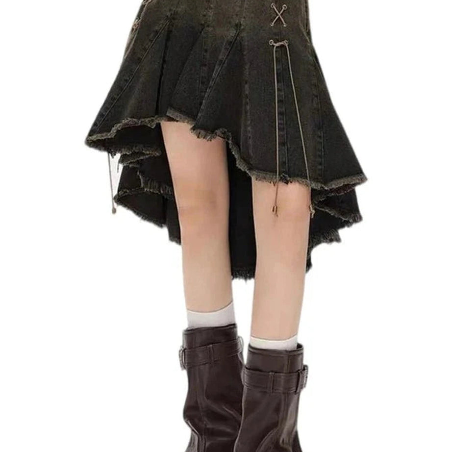 Y2k Dark Academia Denim Skirt