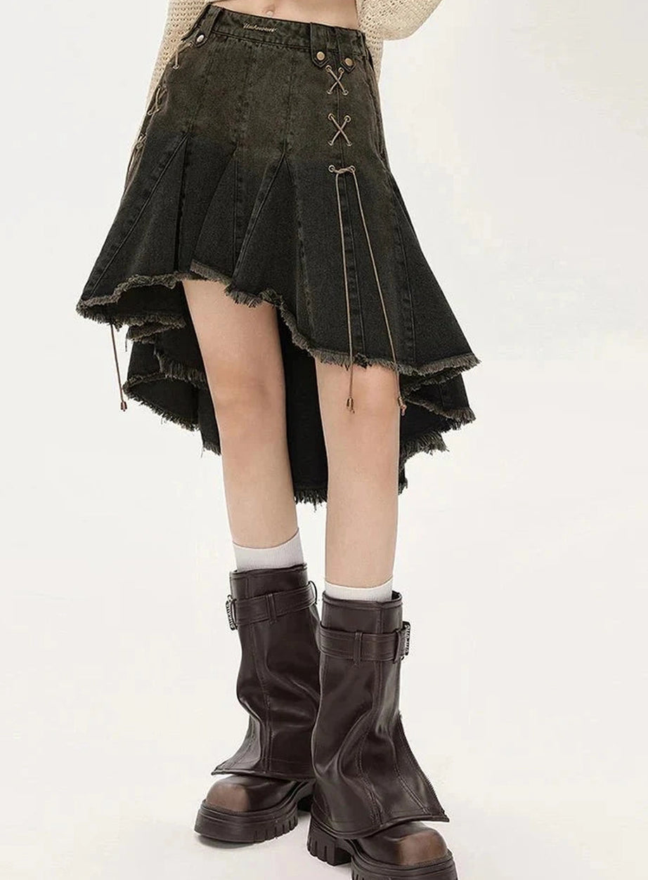 Y2k Dark Academia Denim Skirt
