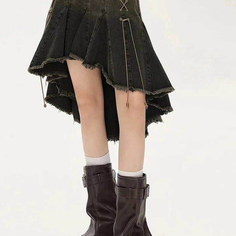 Y2k Dark Academia Denim Skirt