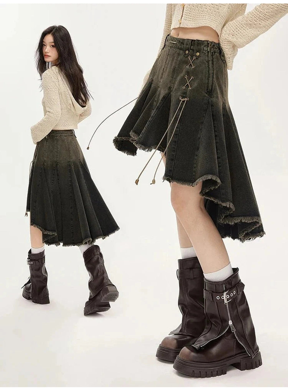Y2k Dark Academia Denim Skirt