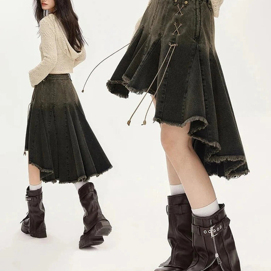 Y2k Dark Academia Denim Skirt