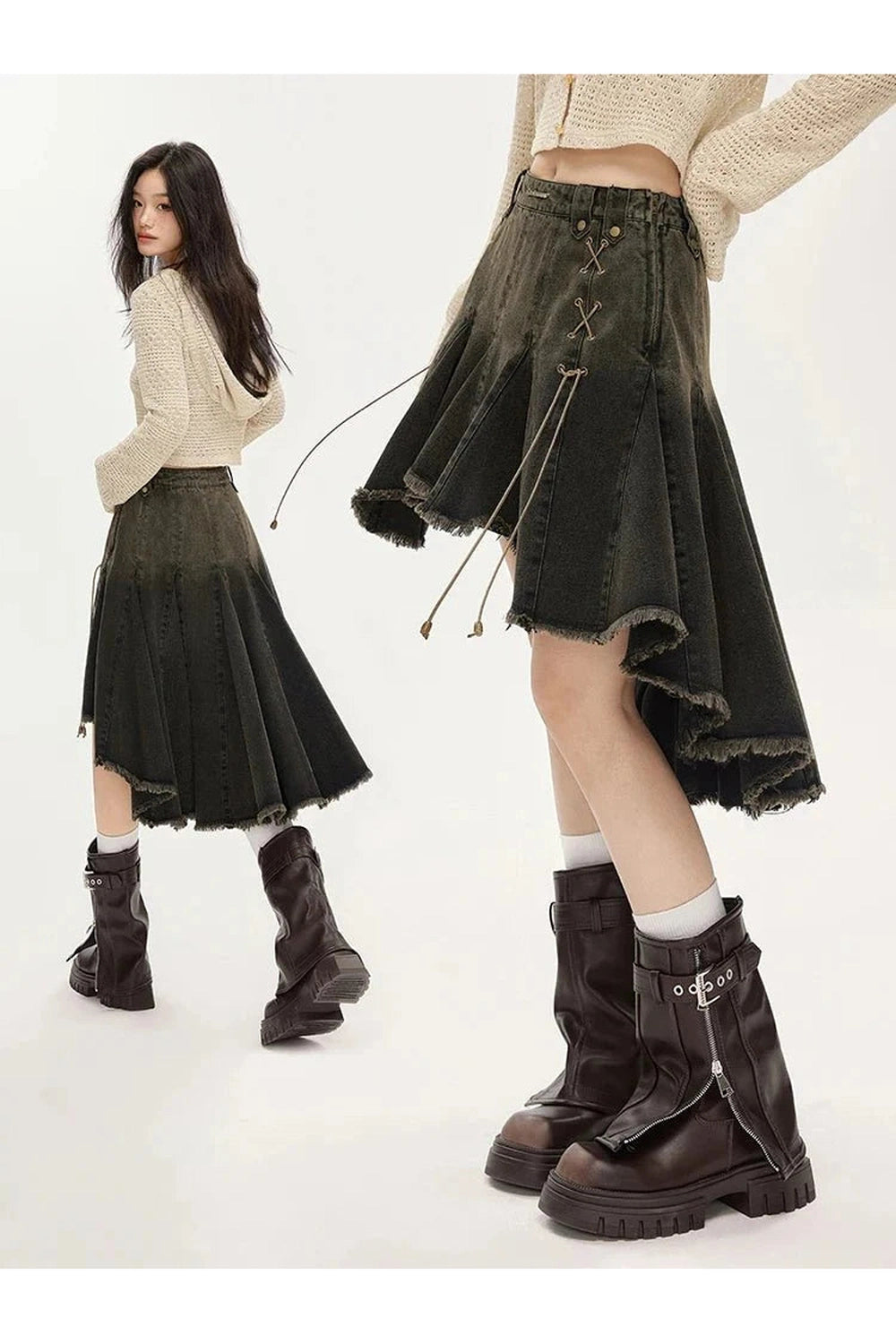 Y2k Dark Academia Denim Skirt