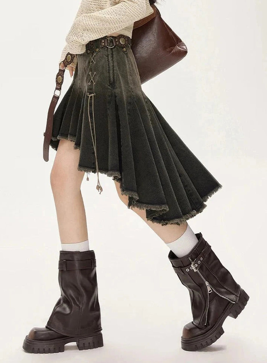 Y2k Dark Academia Denim Skirt