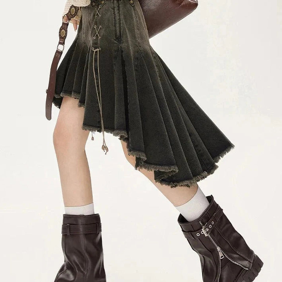 Y2k Dark Academia Denim Skirt