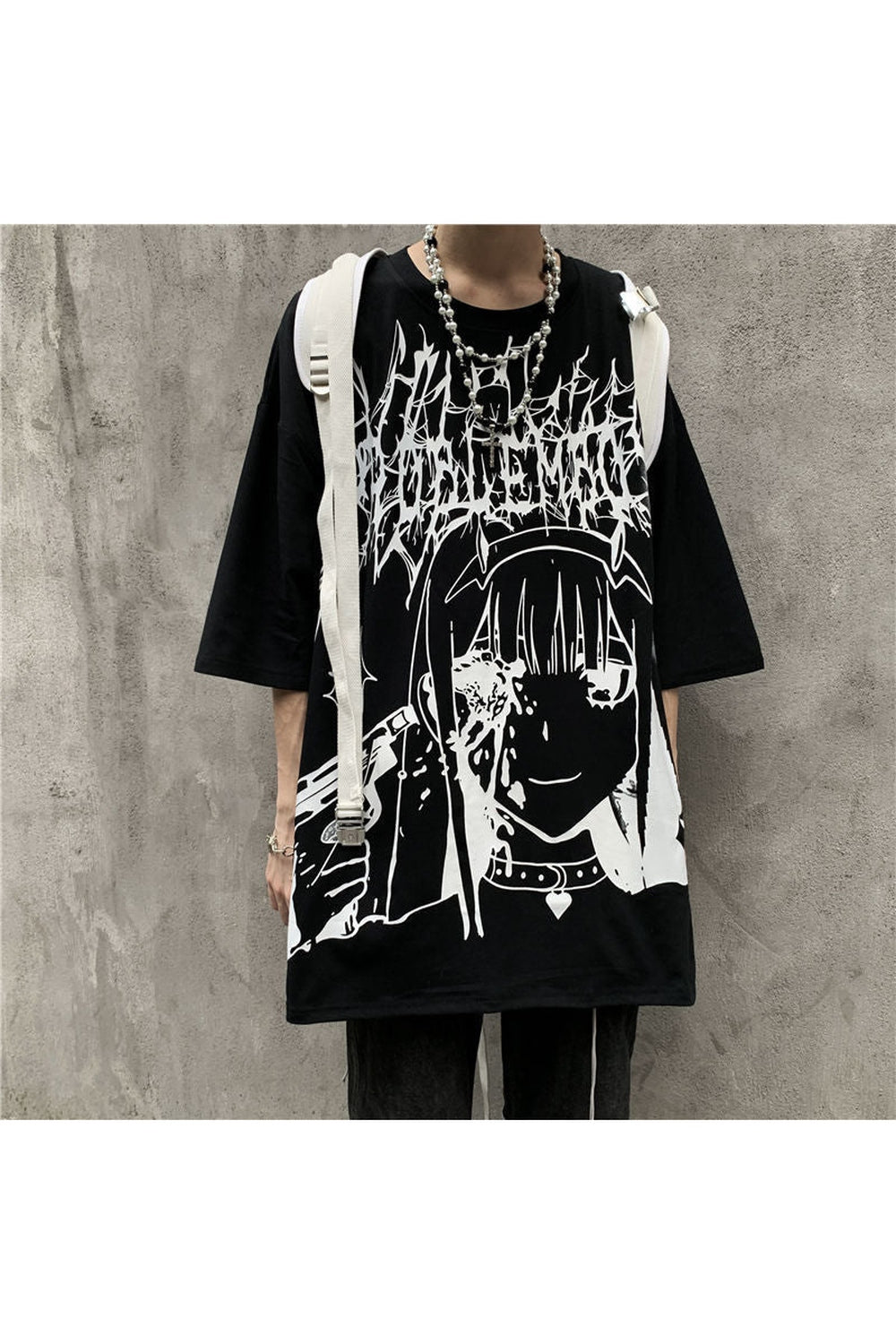 Y2k Dark Anime Egirl Black T-shirt