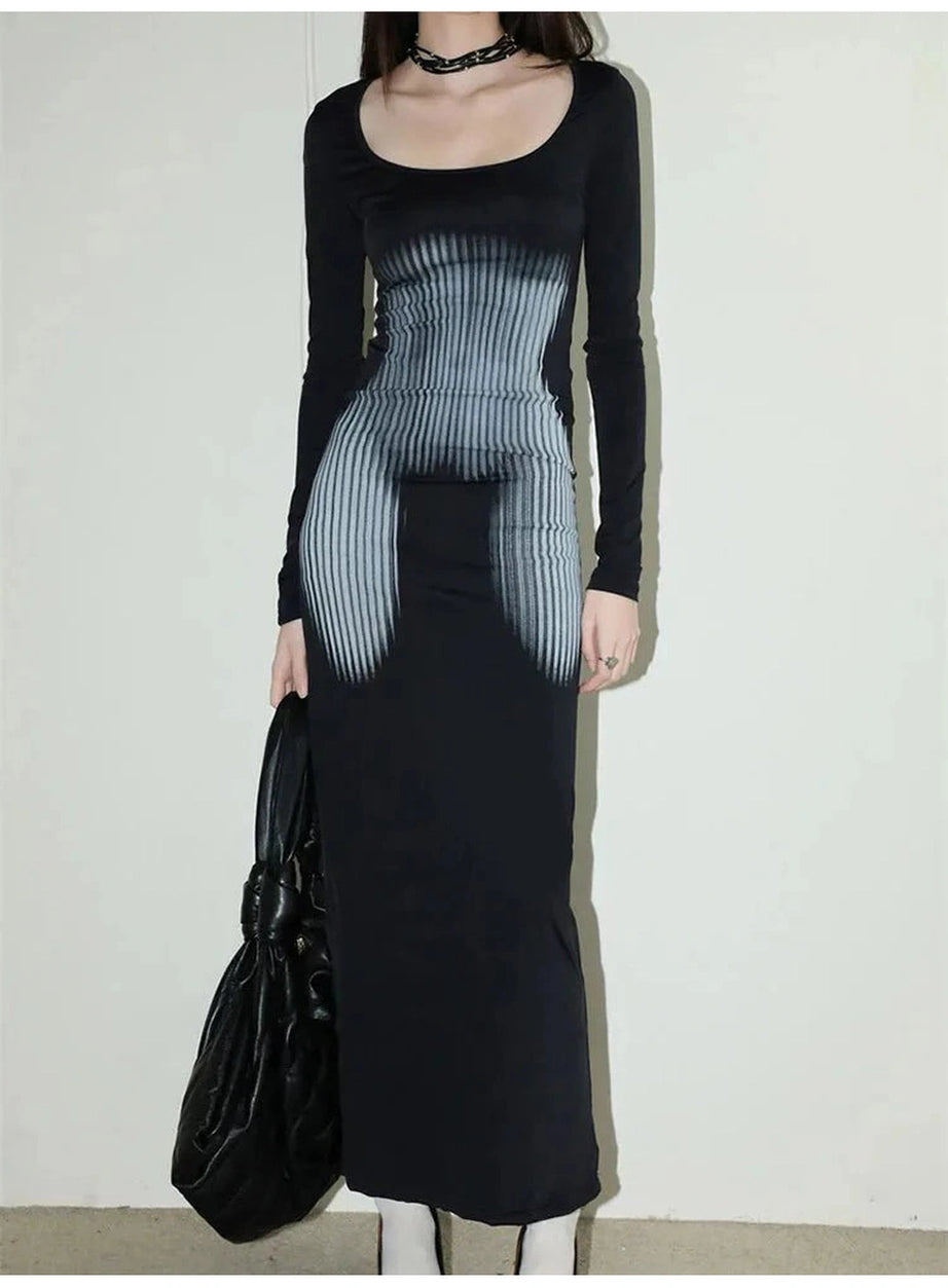 Y2k Dark Wave Ombre Long Sleeve Dress.