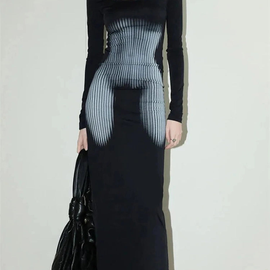 Y2k Dark Wave Ombre Long Sleeve Dress.