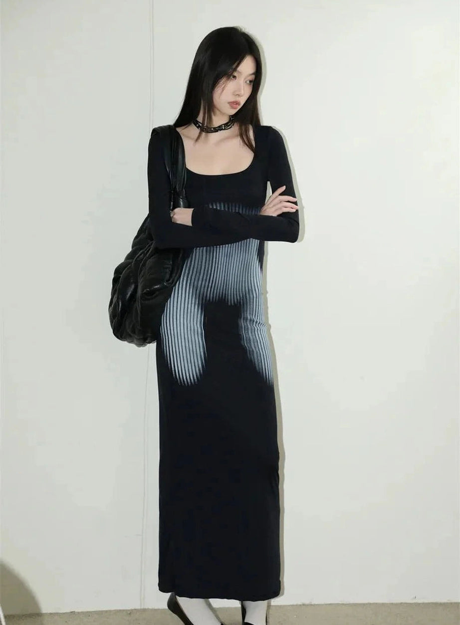 Y2k Dark Wave Ombre Long Sleeve Dress.