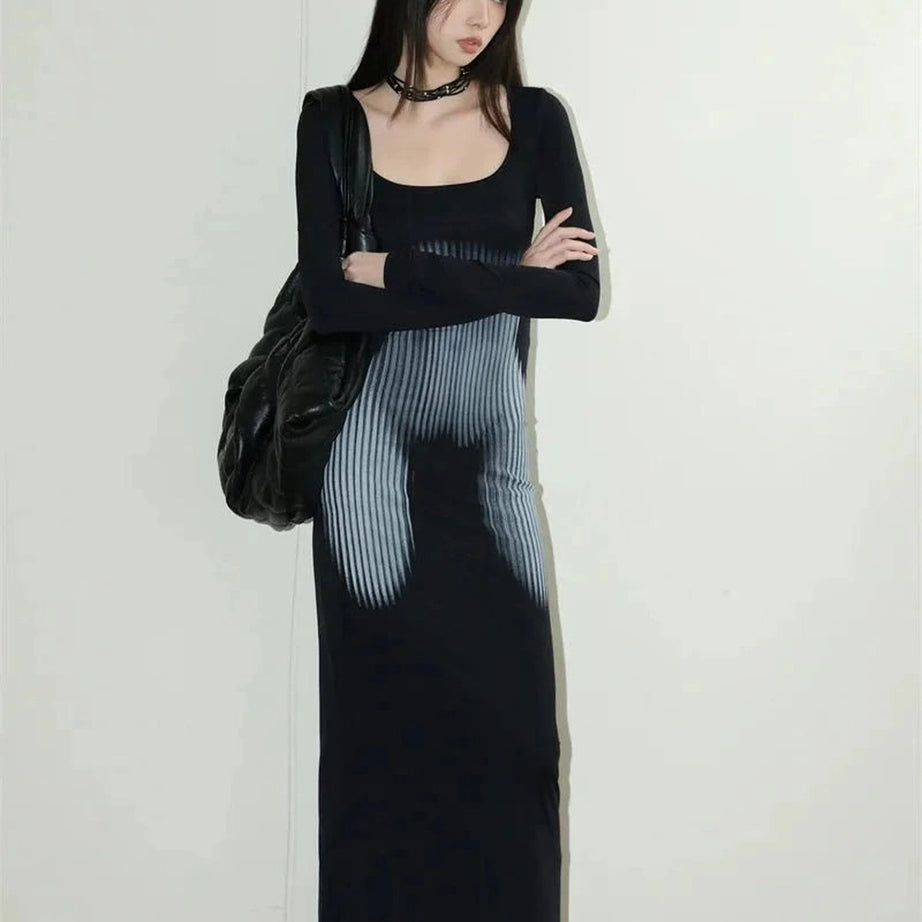 Y2k Dark Wave Ombre Long Sleeve Dress.