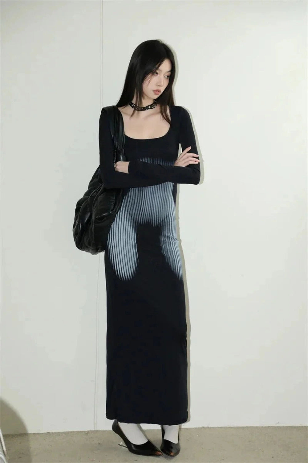 Y2k Dark Wave Ombre Long Sleeve Dress.