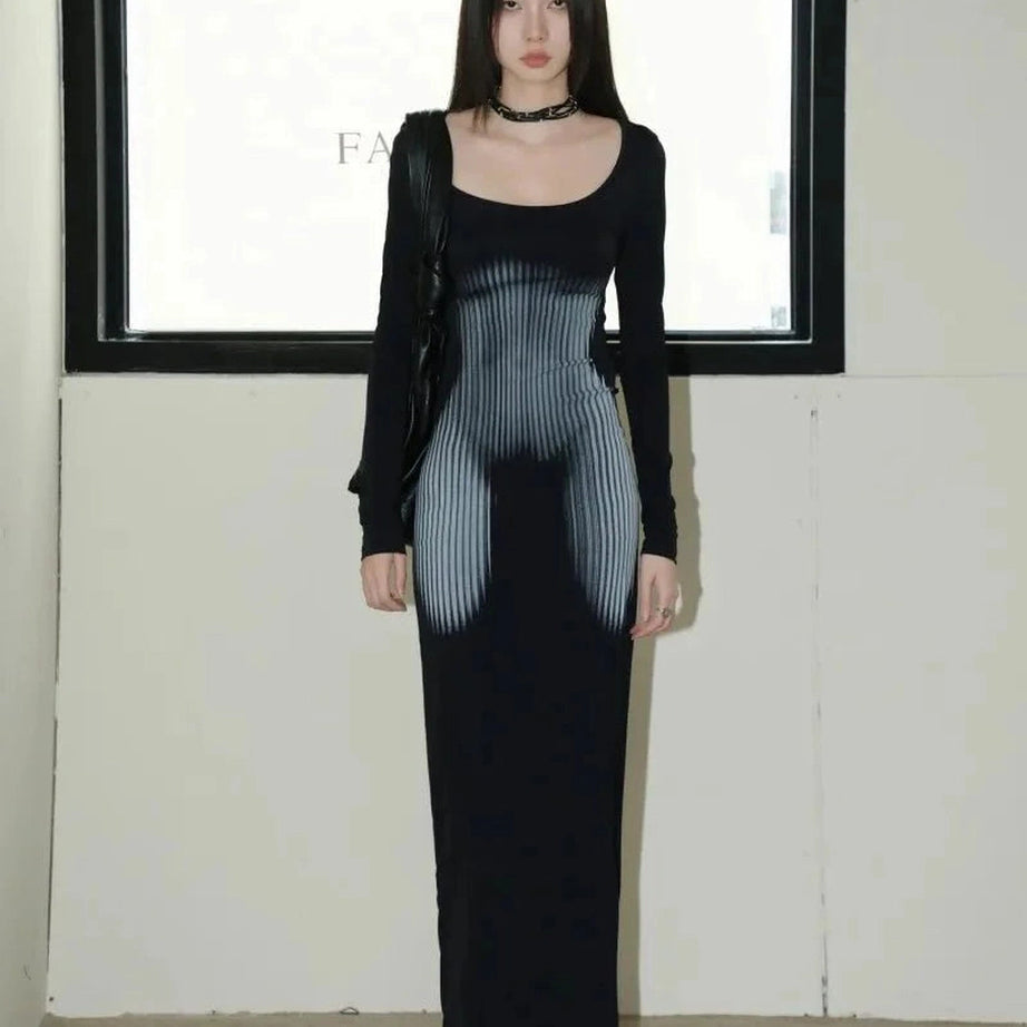 Y2k Dark Wave Ombre Long Sleeve Dress.