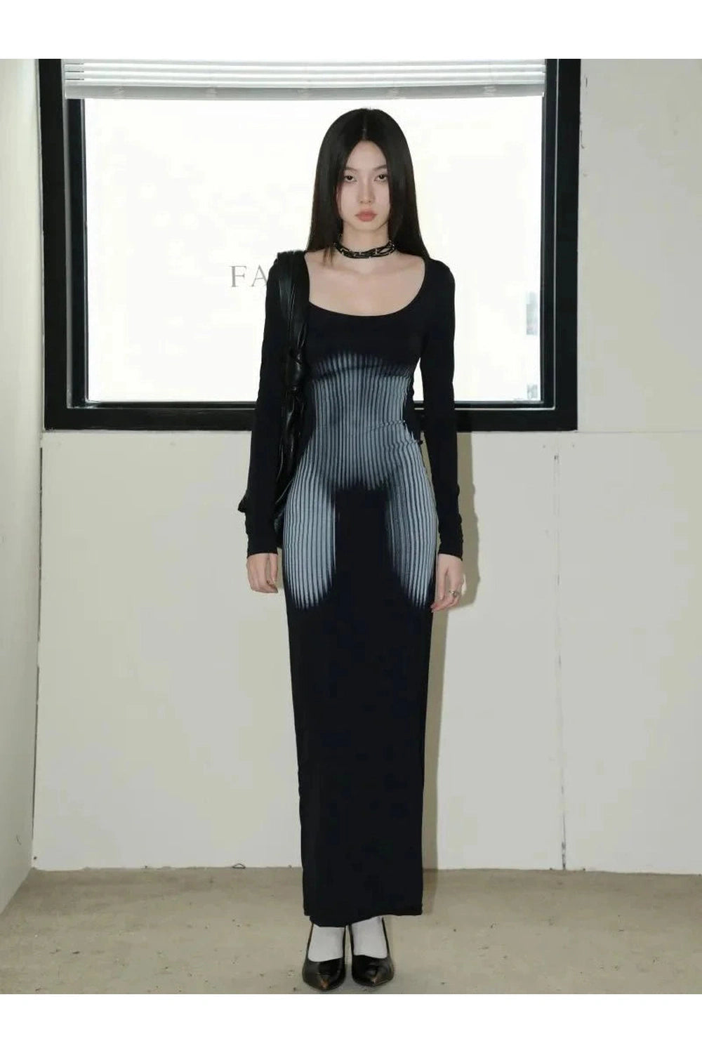 Y2k Dark Wave Ombre Long Sleeve Dress.