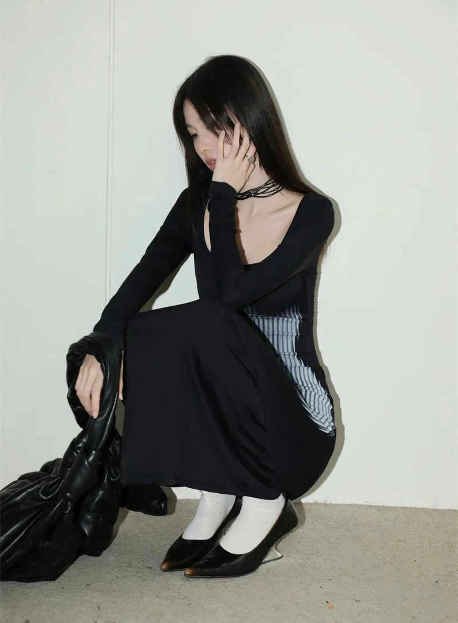 Y2k Dark Wave Ombre Long Sleeve Dress.