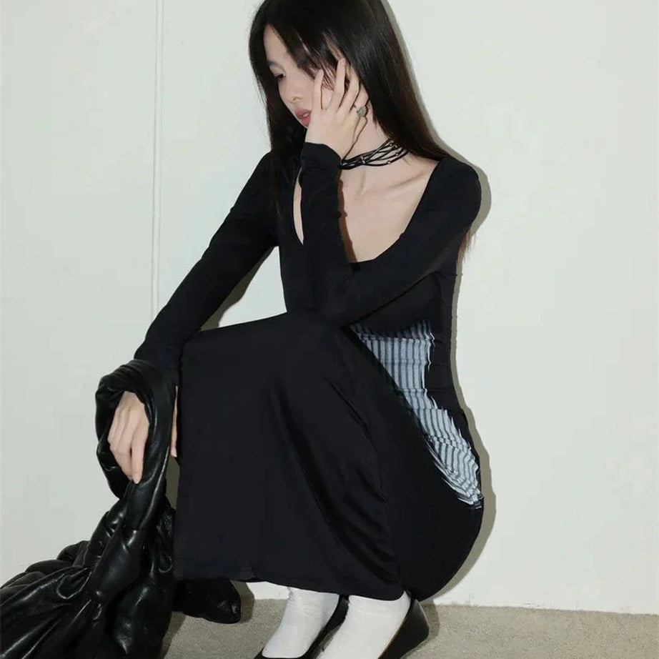 Y2k Dark Wave Ombre Long Sleeve Dress.