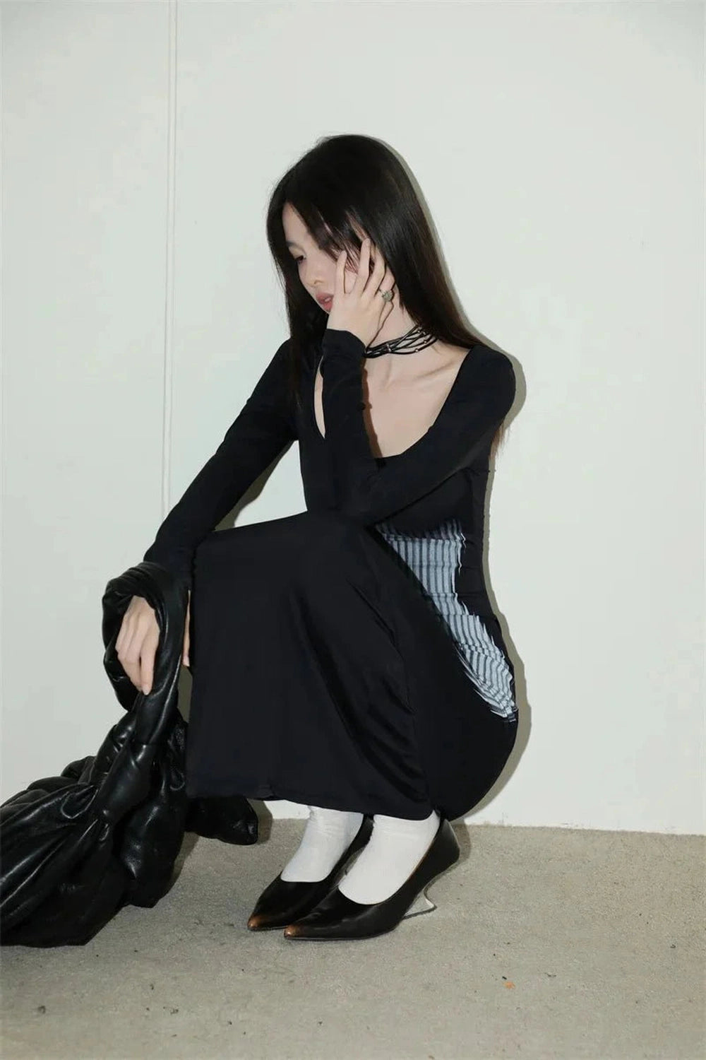 Y2k Dark Wave Ombre Long Sleeve Dress.