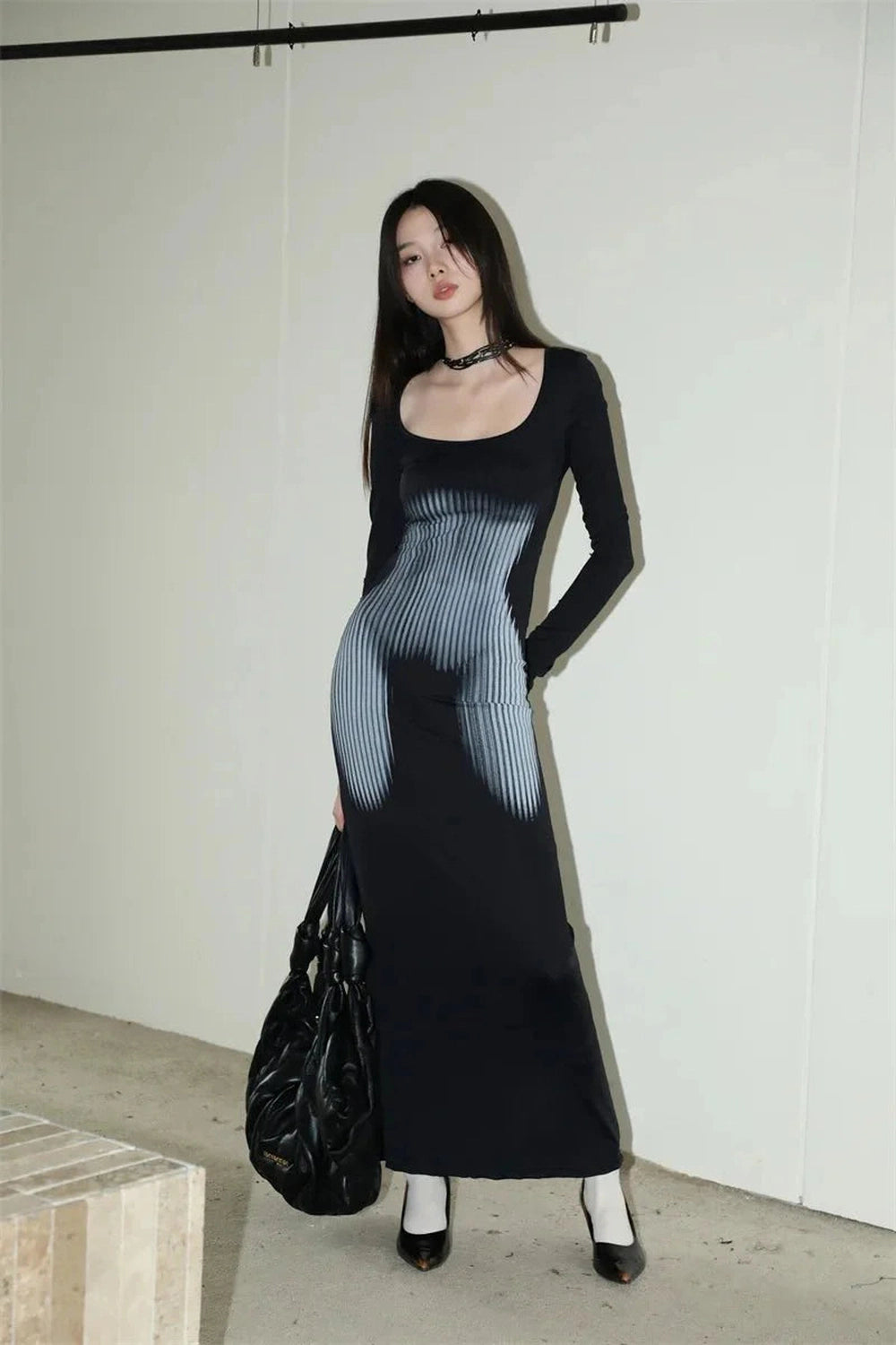 Y2k Dark Wave Ombre Long Sleeve Dress.