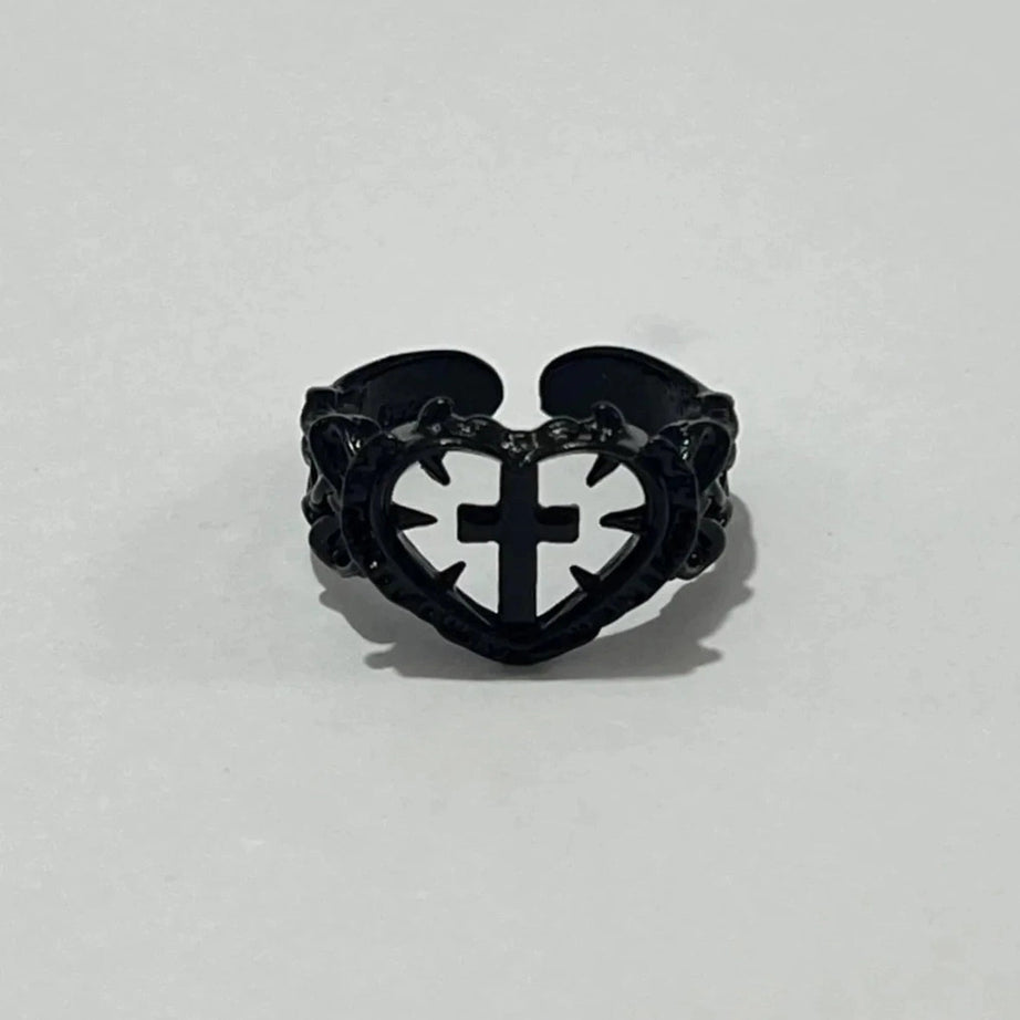 Y2k Death Cross Heart Ring