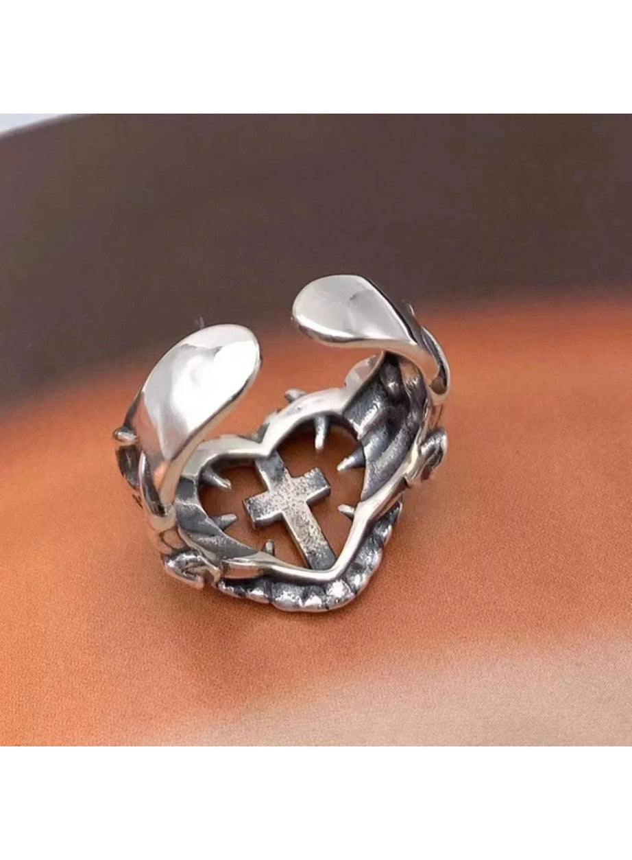 Y2k Death Cross Heart Ring