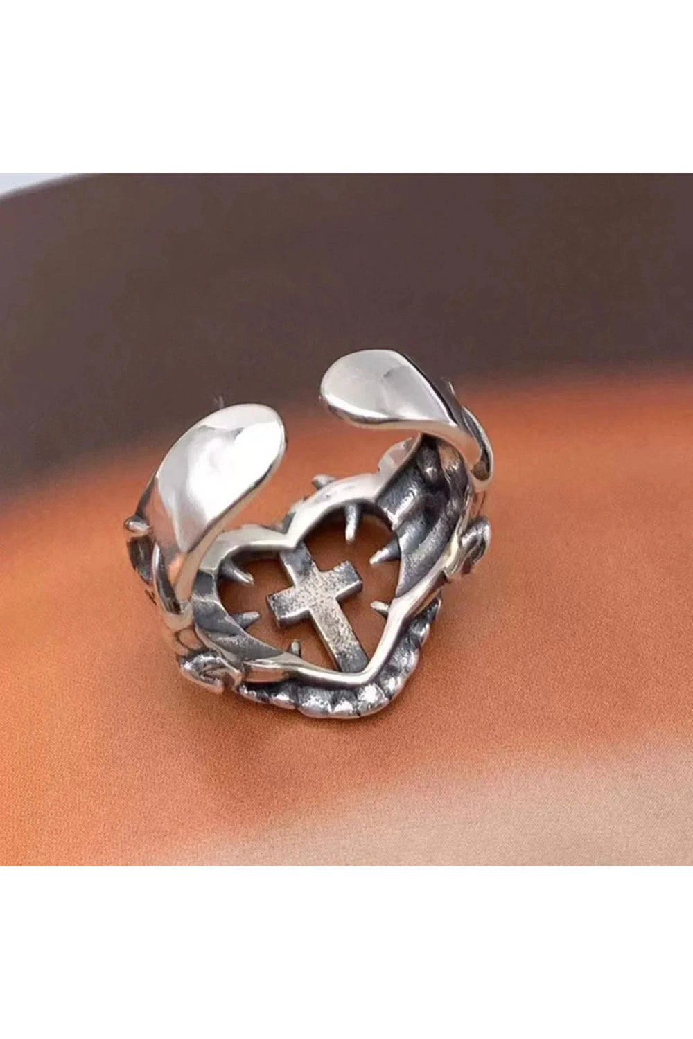 Y2k Death Cross Heart Ring