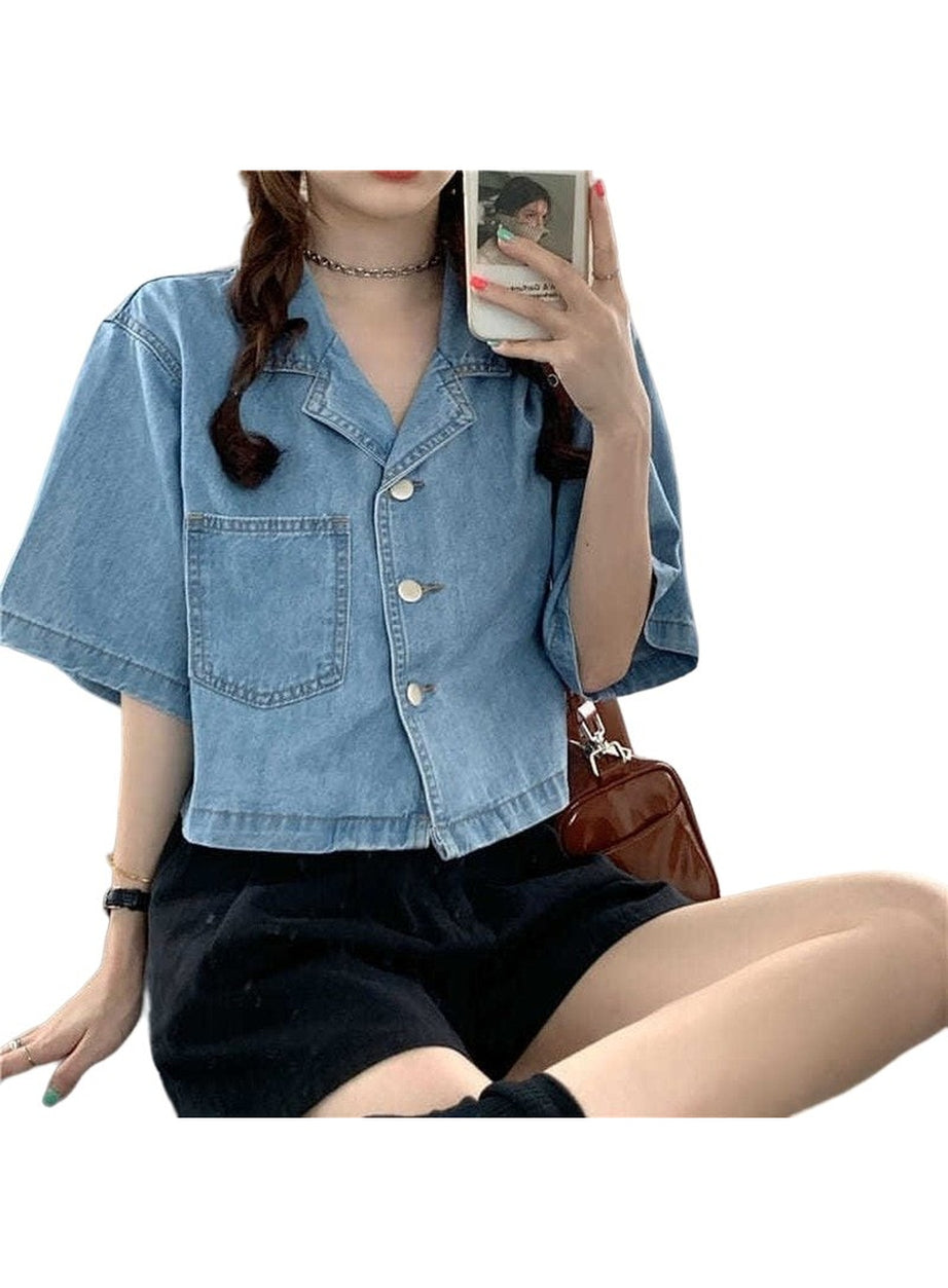 Y2k Denim Crop Tops with Pockets