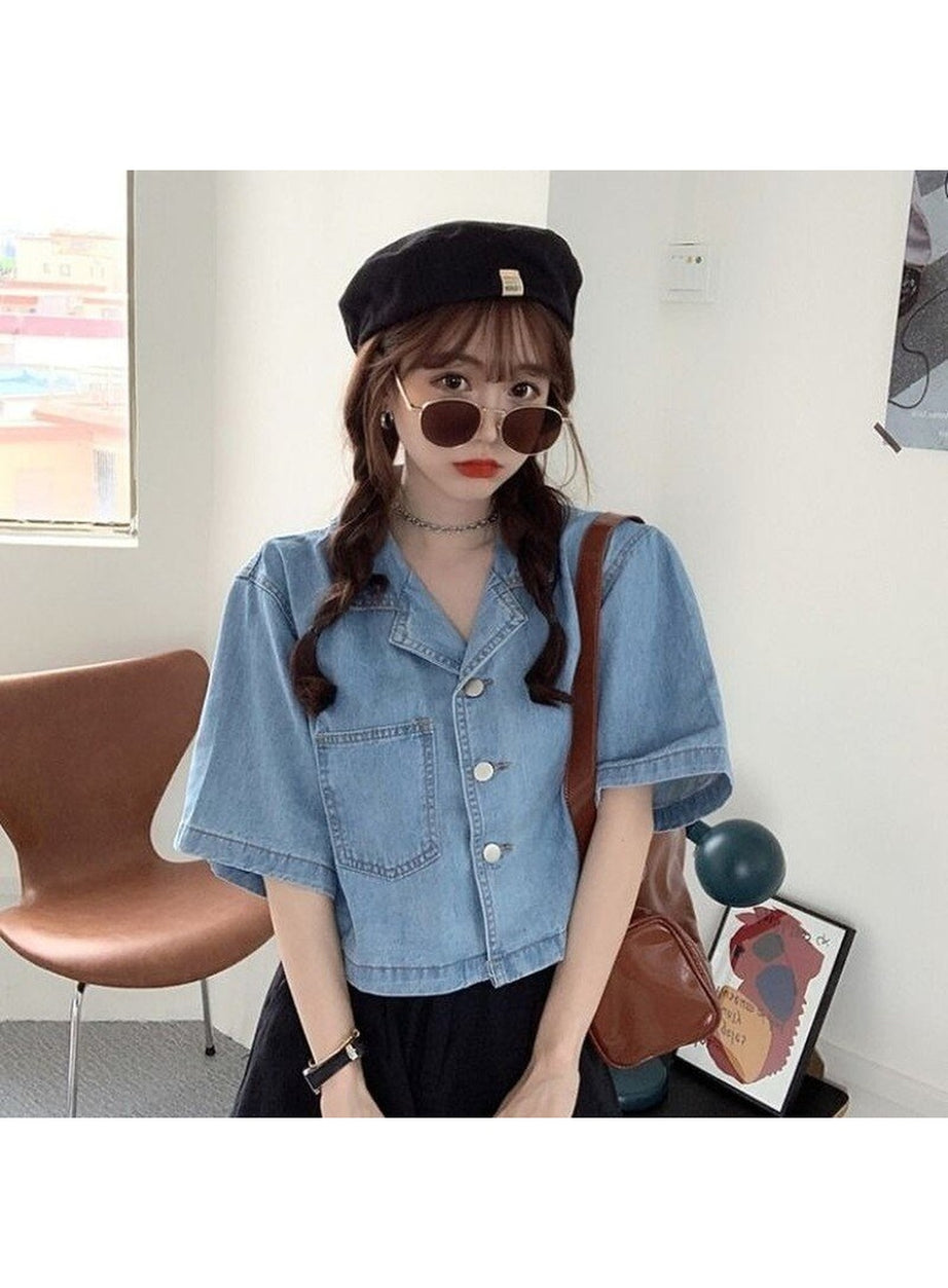 Y2k Denim Crop Tops with Pockets