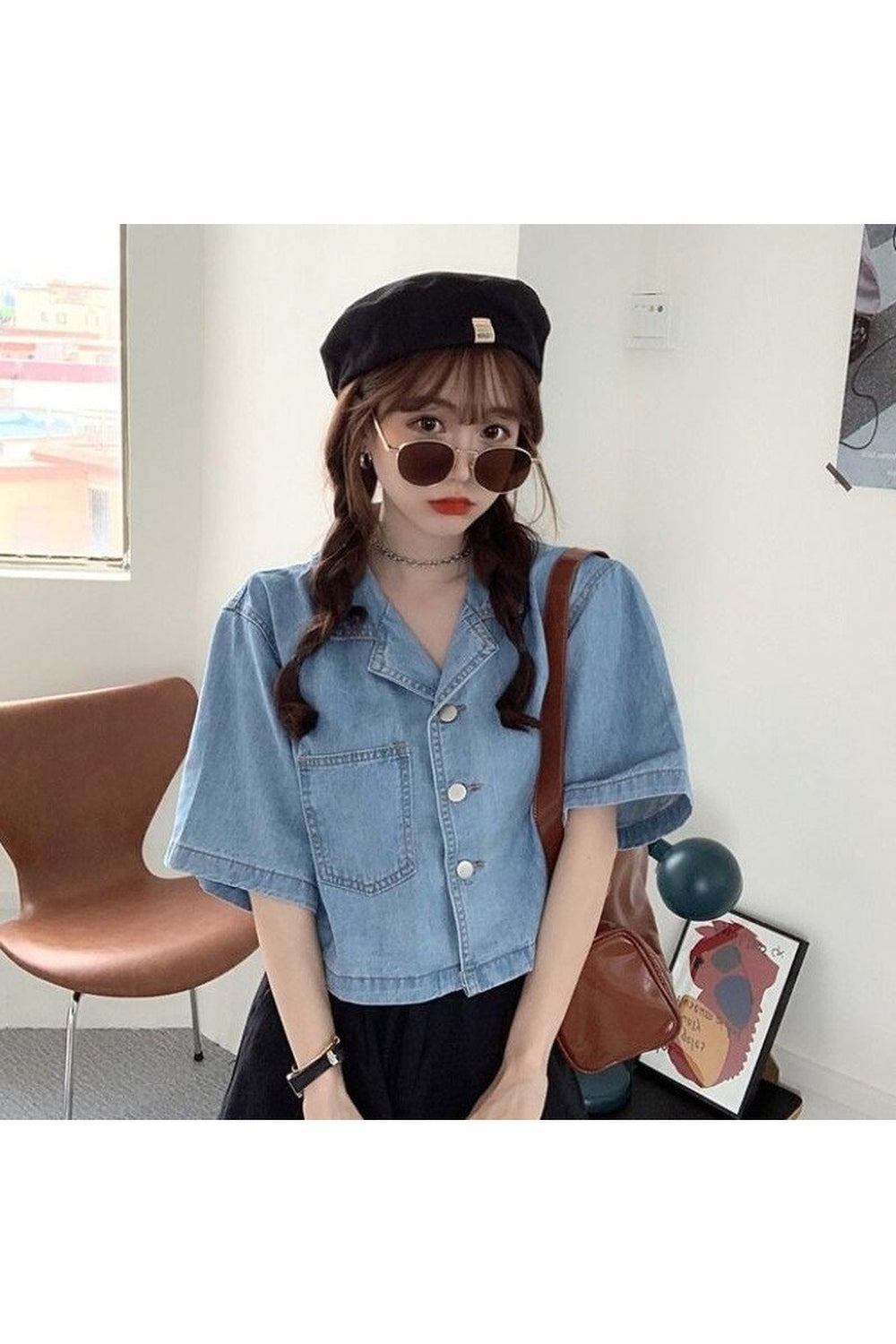 Y2k Denim Crop Tops with Pockets