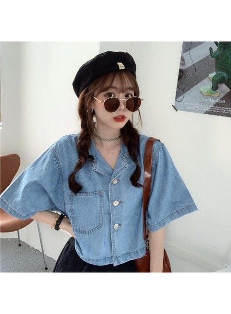 Y2k Denim Crop Tops with Pockets