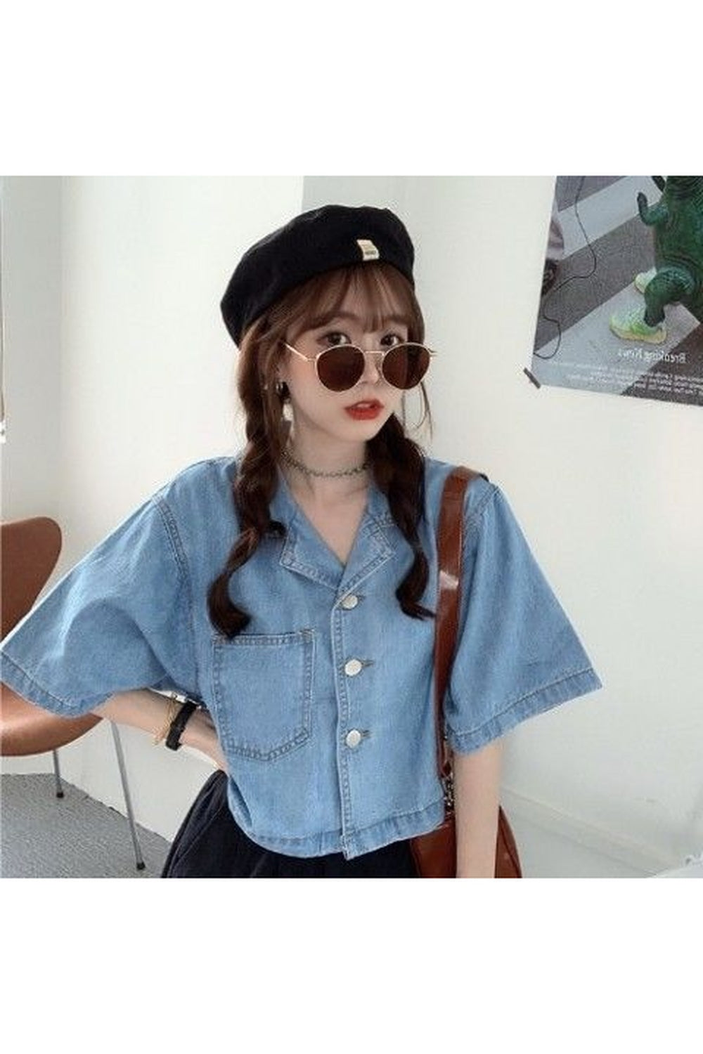 Y2k Denim Crop Tops with Pockets