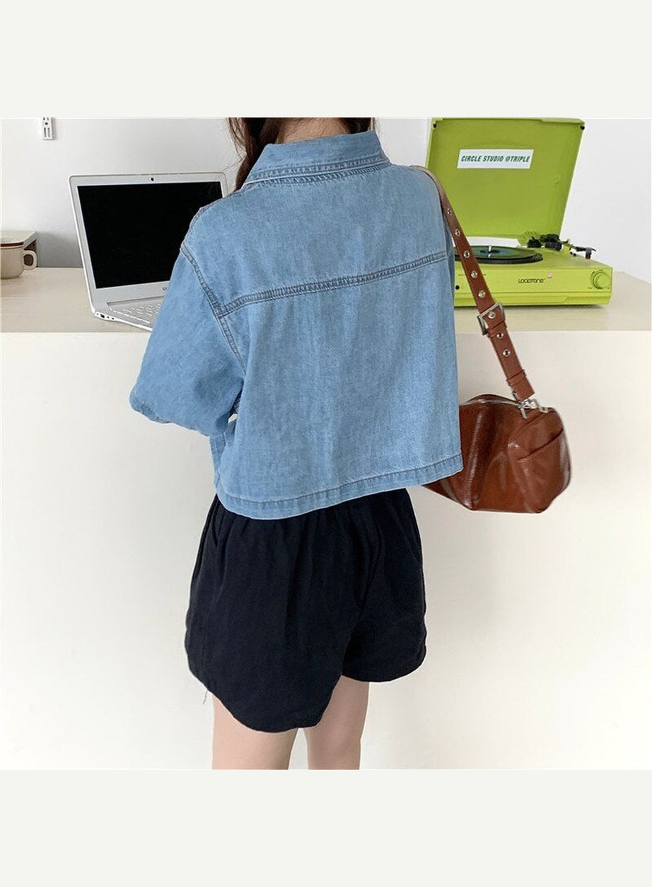 Y2k Denim Crop Tops with Pockets