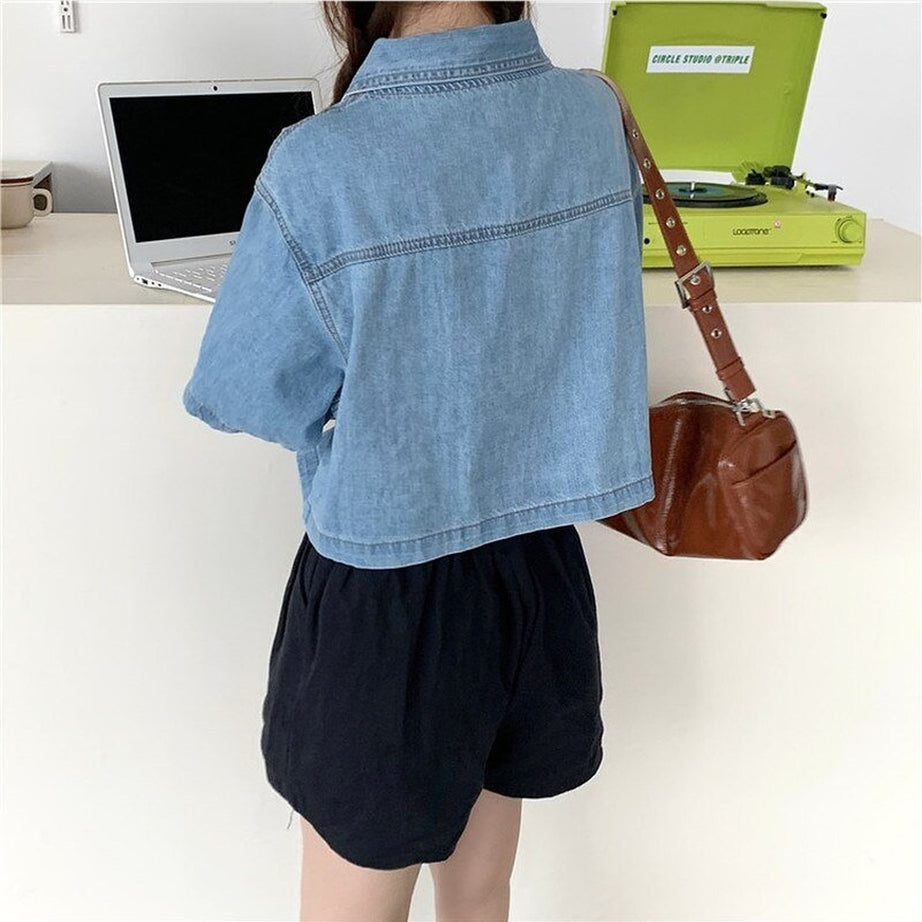 Y2k Denim Crop Tops with Pockets