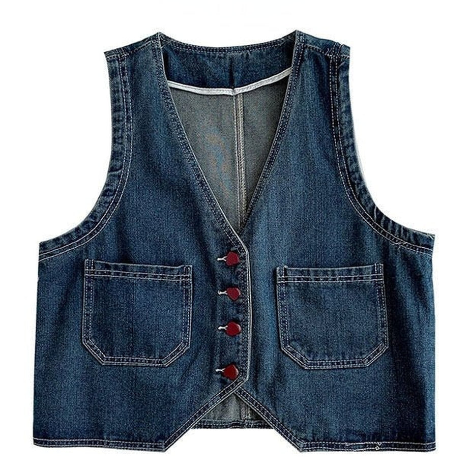 Y2k Denim Crop Top Vests With Pockets