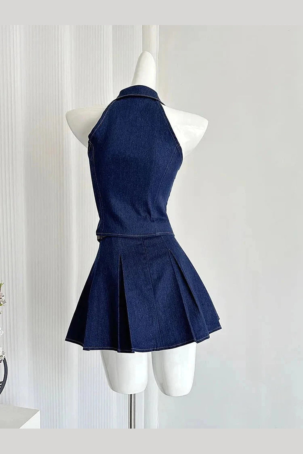 Y2k Denim Diva Pleated Skirt Set