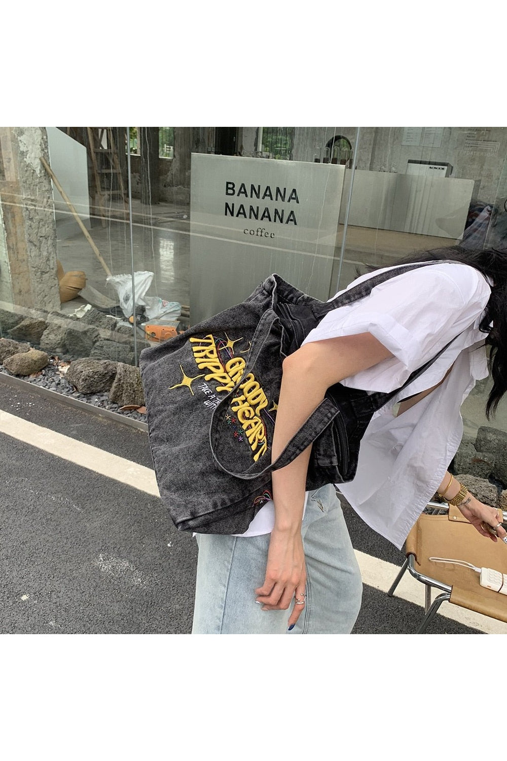 Y2k Denim Embroidery Bag