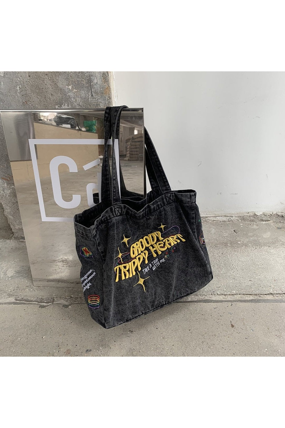 Y2k Denim Embroidery Bag