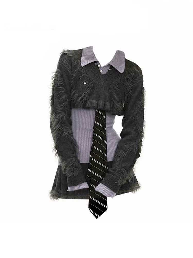 Edgy Academia Fuzzy Sweater Set