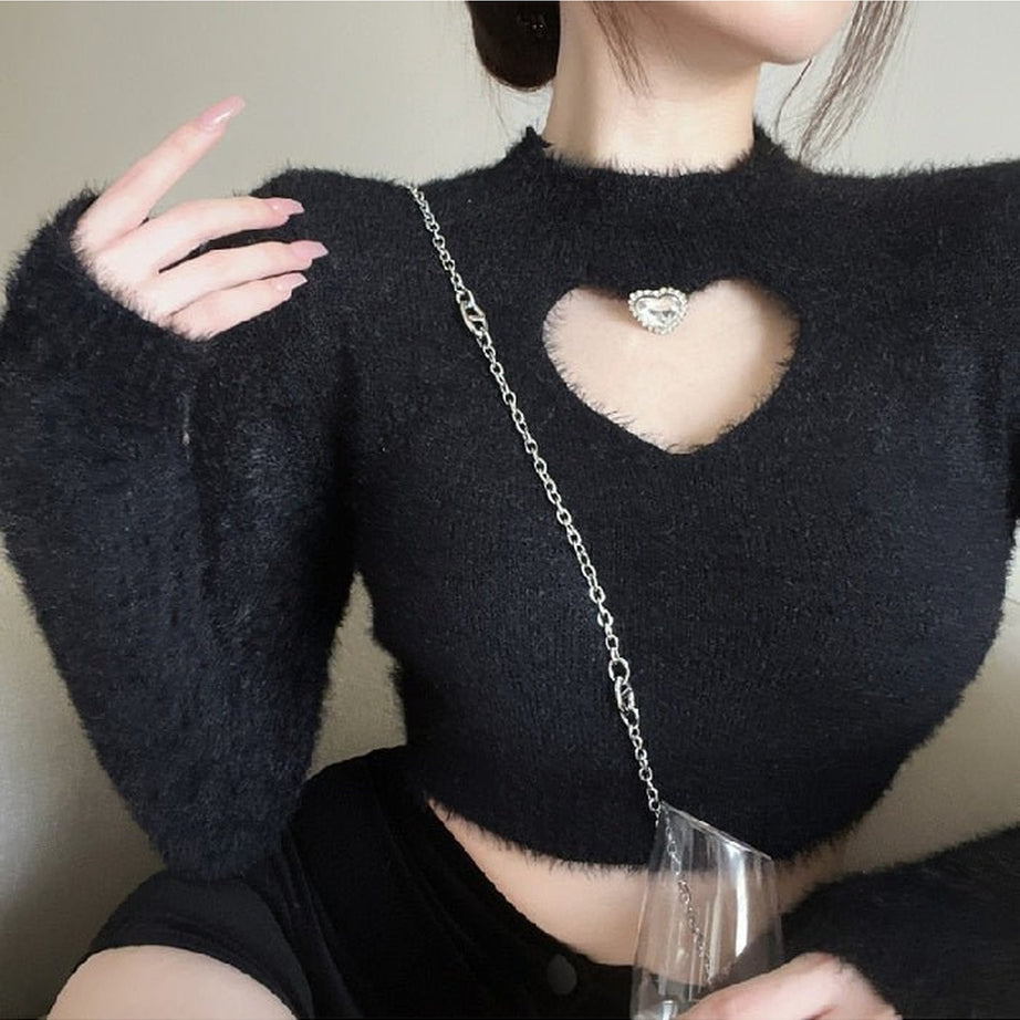 Y2k Diamond-Studded Crop Sweater